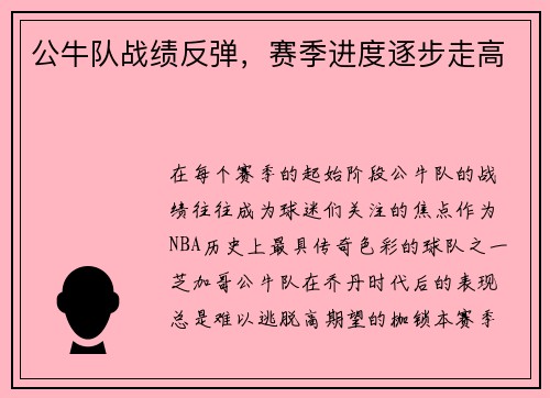 公牛队战绩反弹，赛季进度逐步走高
