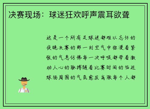 决赛现场：球迷狂欢呼声震耳欲聋